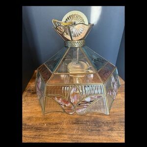 Vintage Slag Glass Stained & Etched Glass Semi-Flush Mount Ceiling Light 6 Bulbs